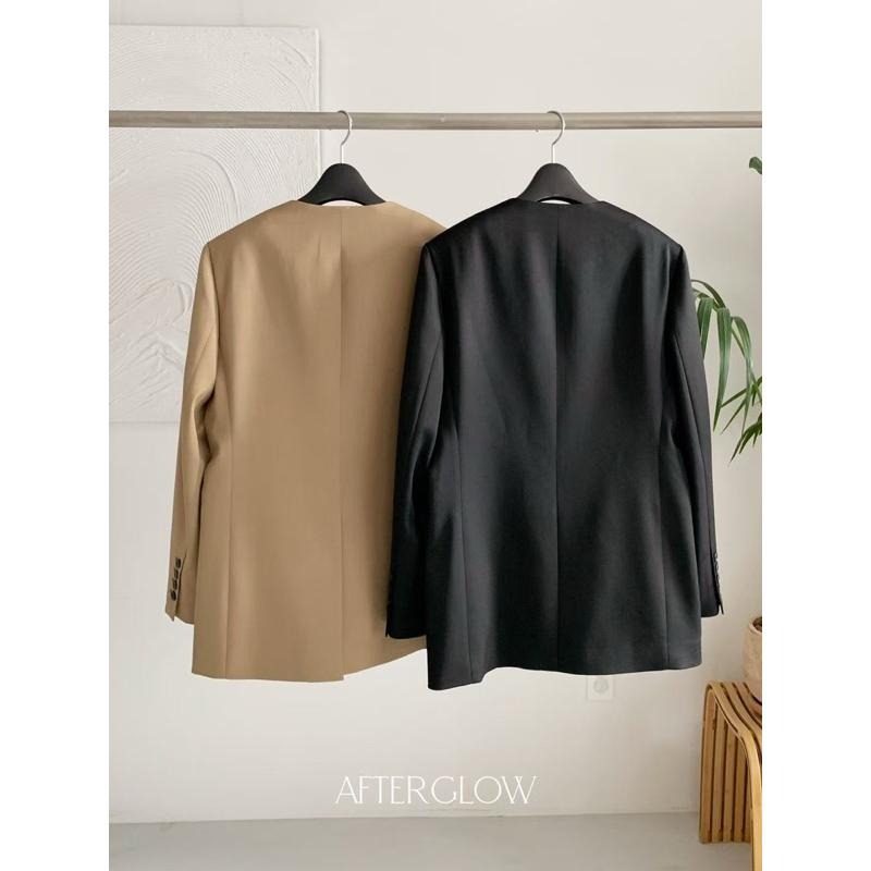 Ðöðöħö 正韓製 兩色 羊毛無領單排扣西裝外套 職場穿搭 經典不敗-細節圖2