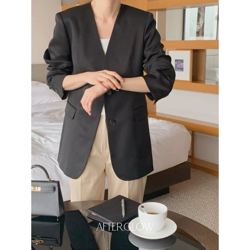 Ðöðöħö 正韓製 兩色 羊毛無領單排扣西裝外套 職場穿搭 經典不敗-細節圖4