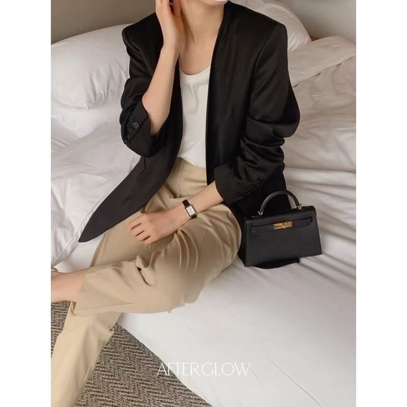 Ðöðöħö 正韓製 兩色 羊毛無領單排扣西裝外套 職場穿搭 經典不敗-細節圖5