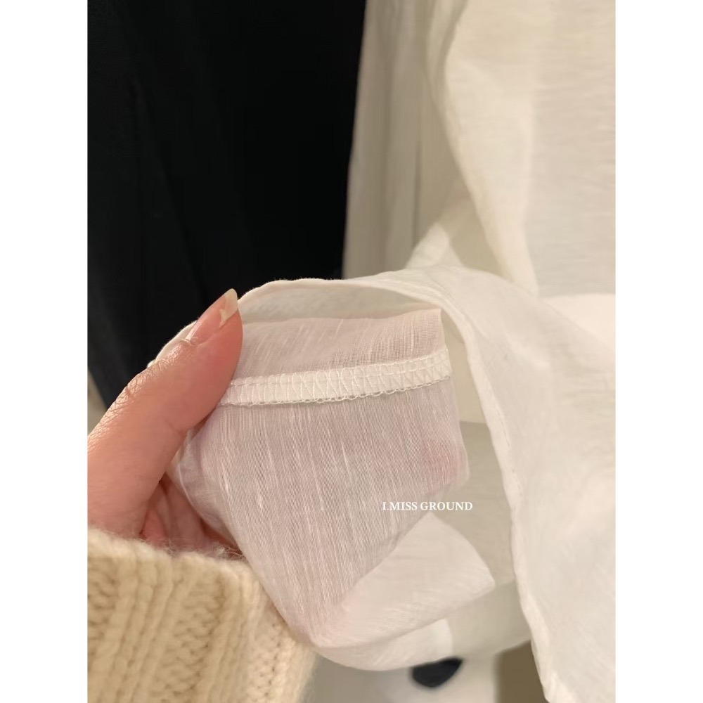 Fredön 現貨24H出貨｜領片控請收！雕花蕾絲娃娃襯衫｜胸圍100cm｜衣長60cm｜深藍-細節圖10