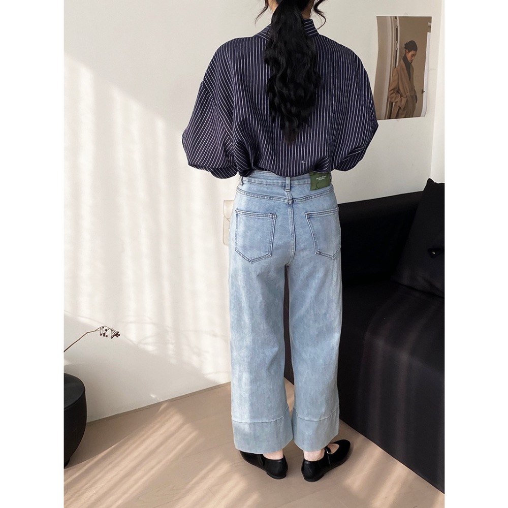 Fredön 現貨24H出貨｜高智感垂墜飄帶襯衫｜胸圍128cm｜衣長68cm｜深藍條紋-細節圖5