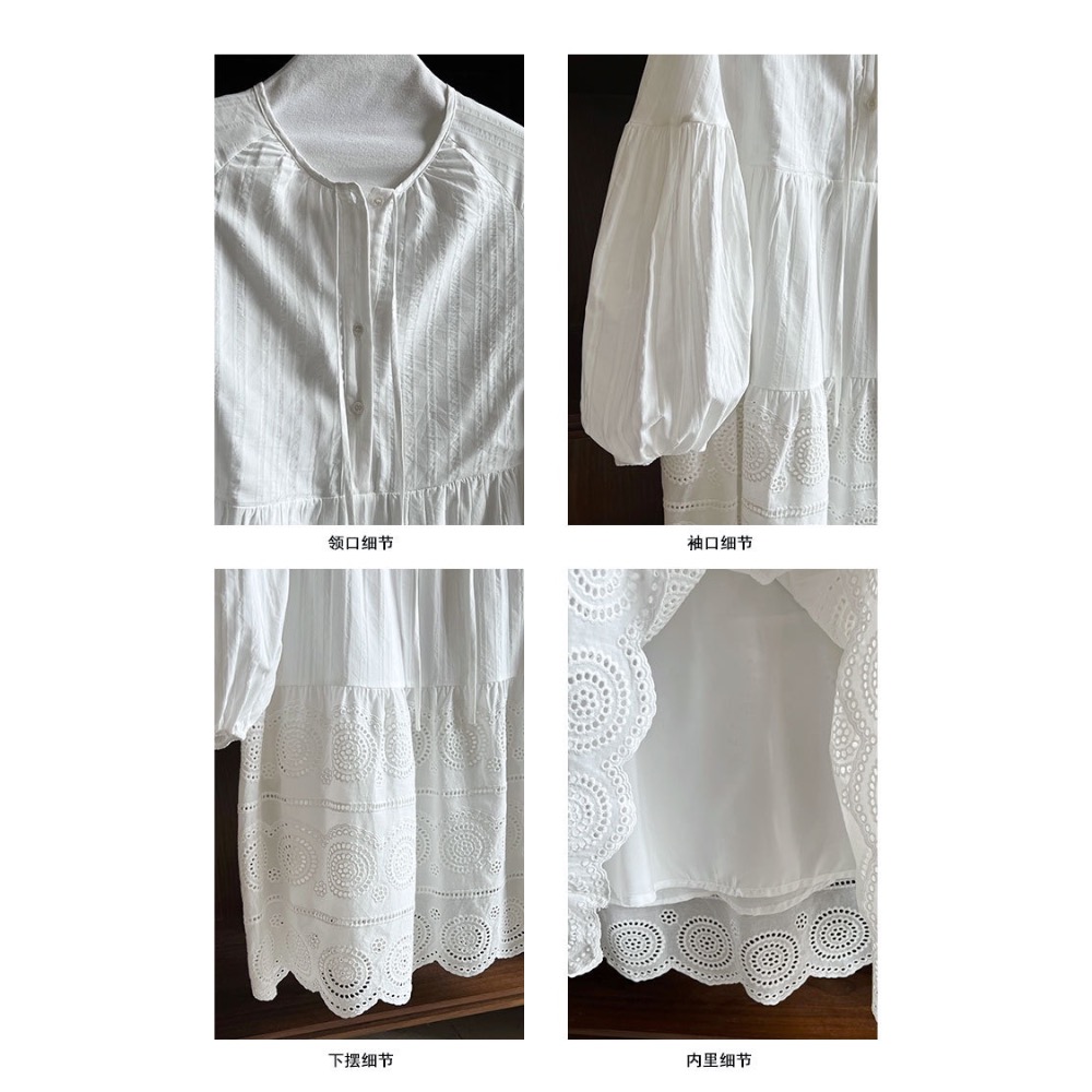 Fredön 現貨24H出貨｜顯瘦氣質蕾絲拼接洋裝上衣｜胸圍110cm｜衣長98cm｜氣質白色款L-細節圖11
