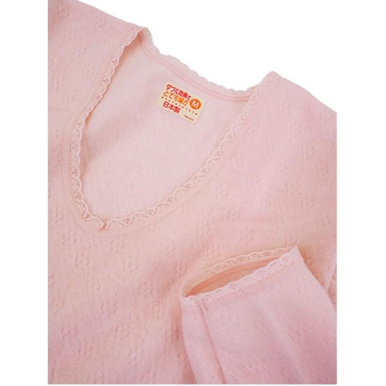 (限時免運)日本製 AS東洋紡織 女保暖衣 兔毛8分袖V領衛生衣 保暖衣 安哥拉羊毛兔毛  冬季保暖衣 （桃膚）-細節圖3