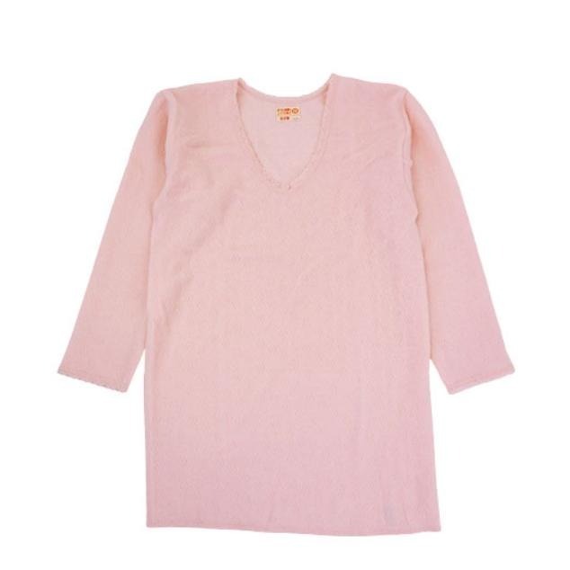 (限時免運)日本製 AS東洋紡織 女保暖衣 兔毛8分袖V領衛生衣 保暖衣 安哥拉羊毛兔毛  冬季保暖衣 （桃膚）-細節圖6