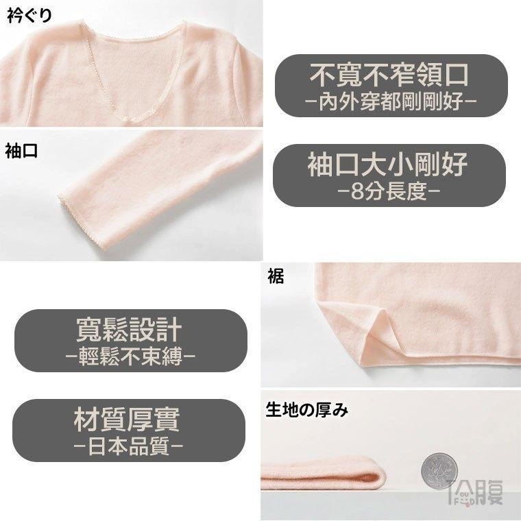 日本製 白鷺針織 女保暖衣 羊毛混紡 兩面裏起毛 冬季保暖 8分女長袖內衣 保暖衛生衣 遠赤紅外線睡衣 (2色)-細節圖4