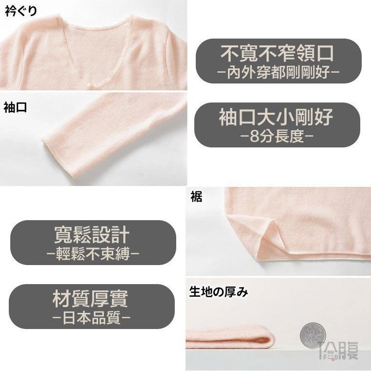 日本製 白鷺針織 女保暖衣 羊毛混紡 兩面裏起毛 冬季保暖 8分女長袖內衣 保暖衛生衣 遠赤紅外線睡衣 (2色)-細節圖4