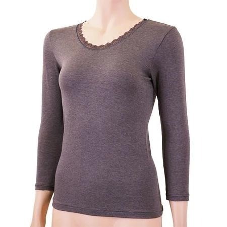 日本製 AS東洋紡織 女保暖衣 8分袖發熱衣 吸濕發熱 裏起毛 東洋紡 抗靜電 吸溼發熱 蕾絲領口 冬季保暖衣-細節圖2