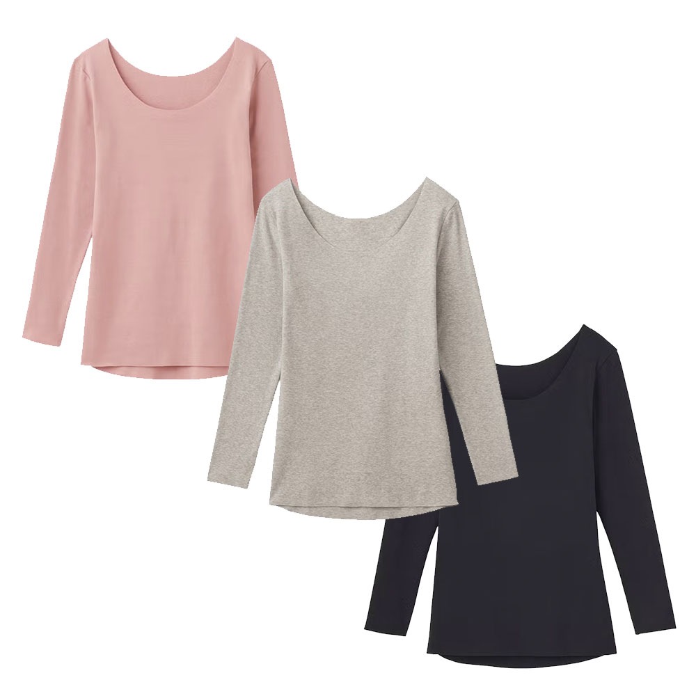 日本製 郡是GUNZE 女長袖圓領保暖衣 薄款發熱衣 內搭衣 睡衣 吸濕發熱材質 微起毛 怕冷推薦 (MH7846)-細節圖2