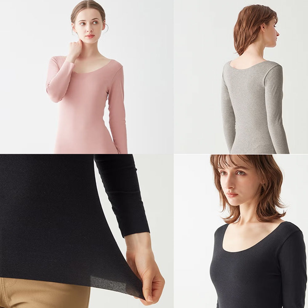 日本製 郡是GUNZE 女長袖圓領保暖衣 薄款發熱衣 內搭衣 睡衣 吸濕發熱材質 微起毛 怕冷推薦 (MH7846)-細節圖7