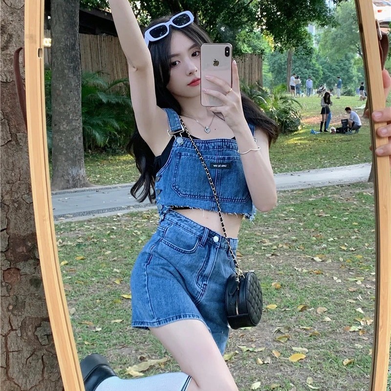 牛仔背心短裙套裝 韓系INS新款短裙背心短版 半身裙 兩件式 個人套裝 短裙套裝 兩件套 女生套裝 牛仔套裝 9035-細節圖4