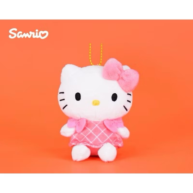 台灣現貨商檢合格（3吋）正版授權三麗鷗 Hello kitty格子花結系列玩偶娃娃情人節禮物生日禮物兒童節-規格圖3