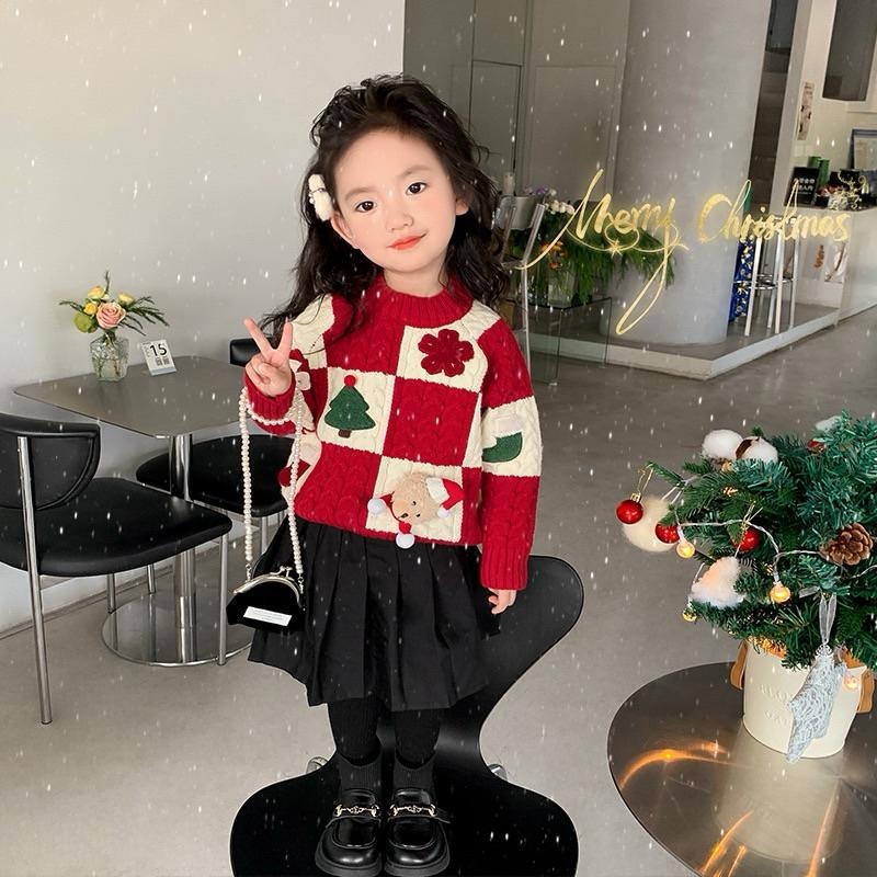 預購秋冬款韓版ins男女小童聖誕節衣服過年服毛紅白立體娃娃毛衣上衣 針織衣  姐妹裝 姊妹裝-細節圖3