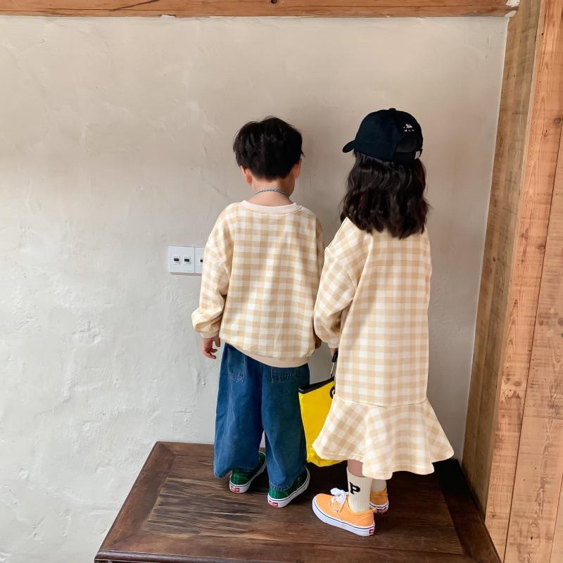 預購春秋款ins款韓版男女童小童中童韓版萬聖節cosplay芭比粉格子森林系格紋長袖T恤上衣 格子裙洋裝兄妹裝-細節圖8