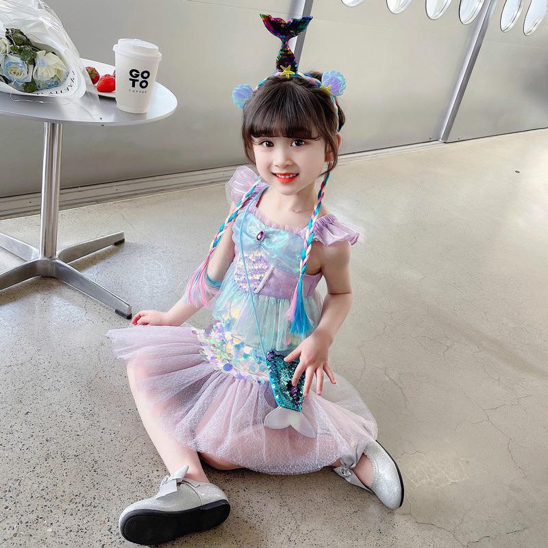 預購女童美人魚公主裙 女孩魚尾裙 在逃公主 萬聖節角色扮演cosplay造型服飾中小童公主禮服小洋裝-細節圖4