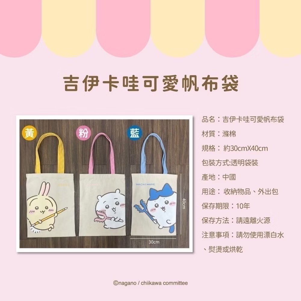 台灣現貨正版授權吉伊卡哇 小八貓 烏薩奇 印花帆布袋 手提袋 購物袋 側背包 補習包 環保袋-細節圖3