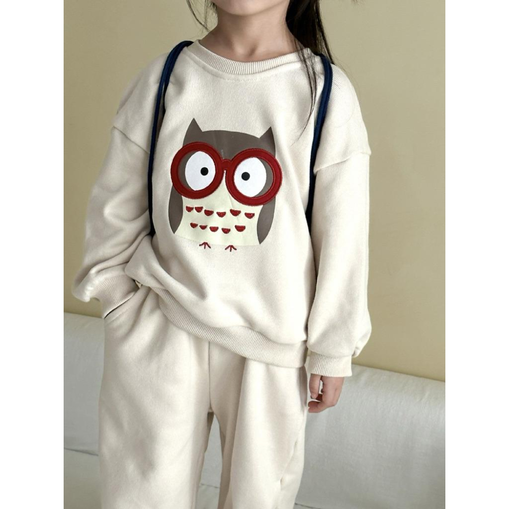 預購INS春秋款韓版男女童長袖休閒運動風格貓頭鷹休閒上衣+長褲兩件式套裝姐妹裝 姊妹裝 兄妹裝 姐弟裝-細節圖6