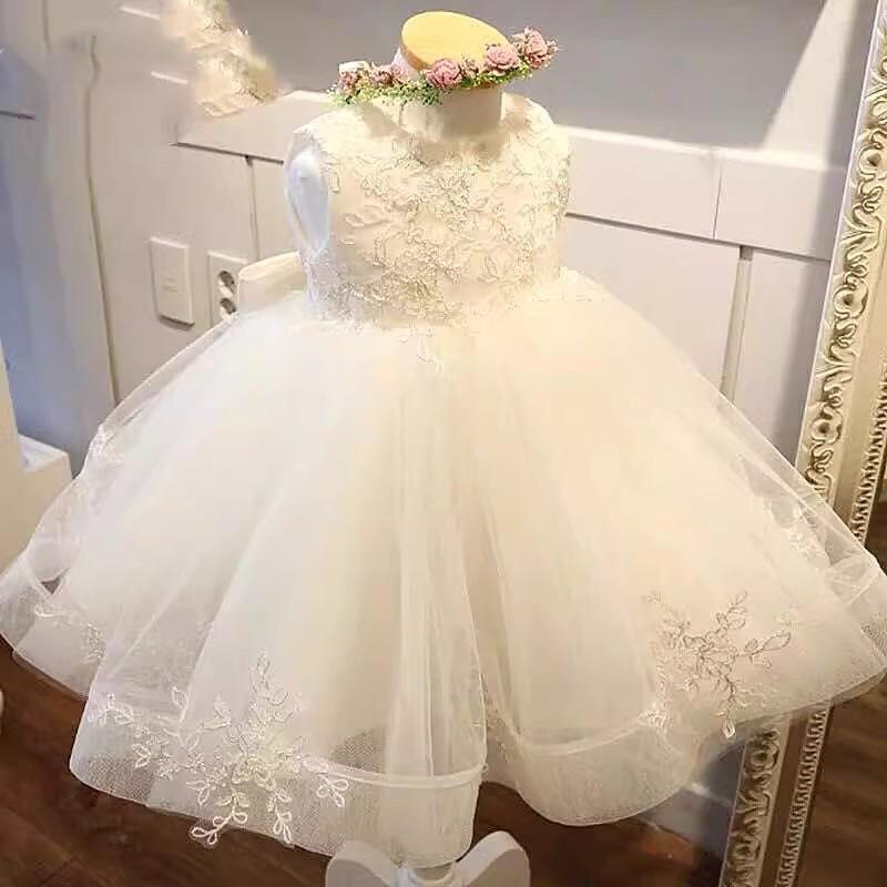 預購女童禮服蕾絲公主裙 女童蓬蓬裙婚禮花童禮服 幼兒園 畢業禮服 小洋裝白色禮服 婚紗送皇冠週歲小洋裝紗裙 鋼琴演奏會-細節圖2