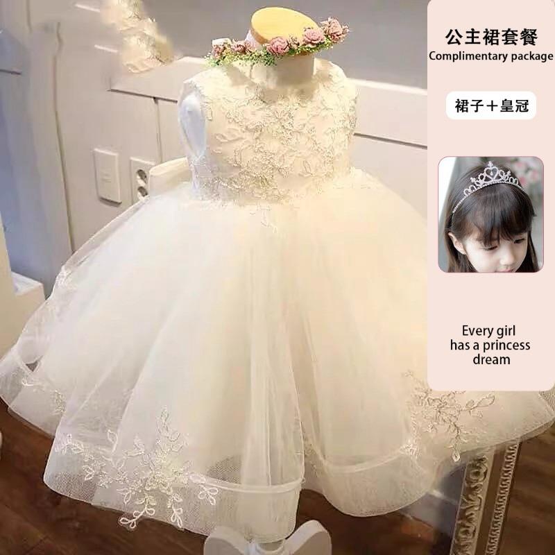 預購女童禮服蕾絲公主裙 女童蓬蓬裙婚禮花童禮服 幼兒園 畢業禮服 小洋裝白色禮服 婚紗送皇冠週歲小洋裝紗裙 鋼琴演奏會-細節圖5