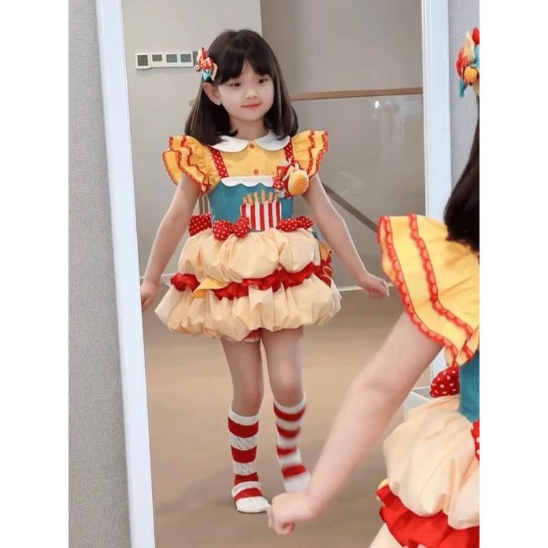 預購ins春秋款女童速食店女孩 速食天甜心公主裙 女孩在逃公主 萬聖節角色扮演cosplay造型服飾中小童公主禮服小洋裝-細節圖2