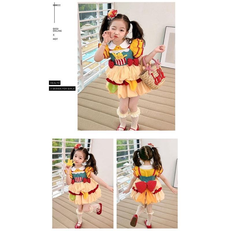 預購ins春秋款女童速食店女孩 速食天甜心公主裙 女孩在逃公主 萬聖節角色扮演cosplay造型服飾中小童公主禮服小洋裝-細節圖3