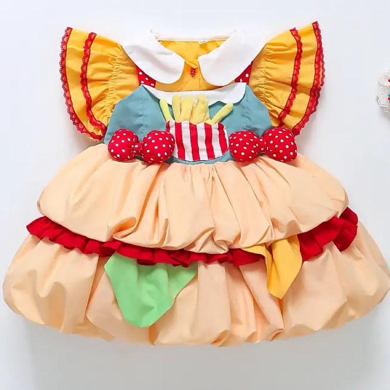 預購ins春秋款女童速食店女孩 速食天甜心公主裙 女孩在逃公主 萬聖節角色扮演cosplay造型服飾中小童公主禮服小洋裝-細節圖6