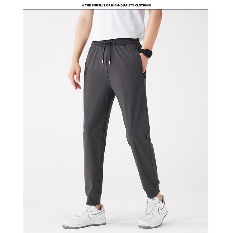 台灣現貨 L-6XL 夏款男款大尺碼冰絲褲男女同款鬆緊帶綁帶口袋彈力透氣涼感速乾褲休閒涼感褲排汗縮口褲束口褲慢跑褲運動褲-細節圖5