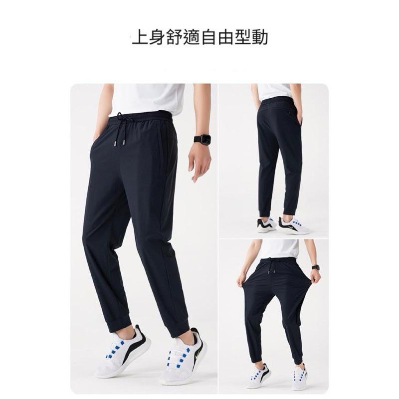 台灣現貨 L-6XL 夏款男款大尺碼冰絲褲男女同款鬆緊帶綁帶口袋彈力透氣涼感速乾褲休閒涼感褲排汗縮口褲束口褲慢跑褲運動褲-細節圖9