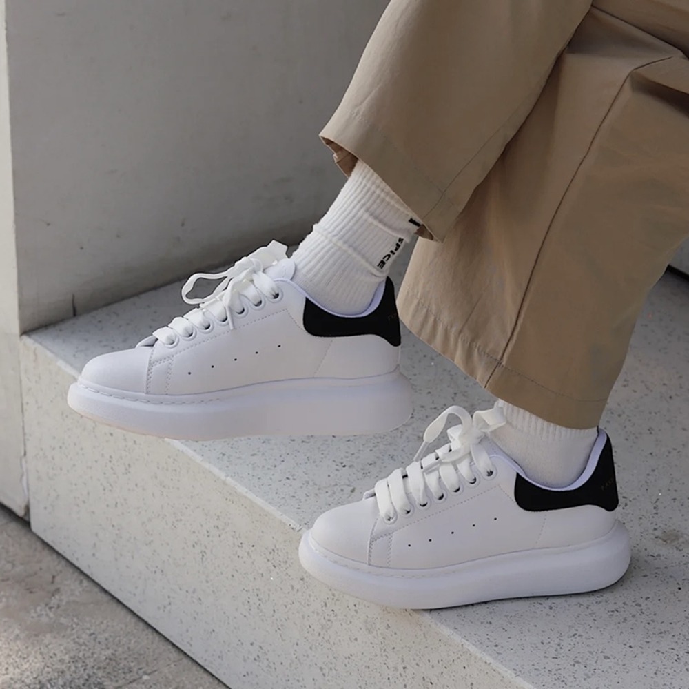 正版 Alexander McQUEEN mcq 小白鞋 增高鞋 黑絨尾 厚底鞋 休閒  麥昆 板鞋  百搭553770-細節圖3