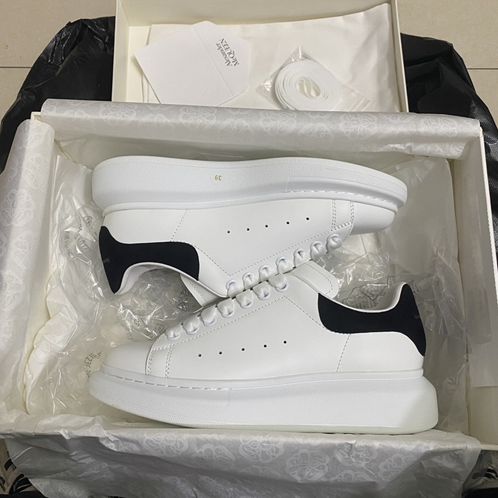 正版 Alexander McQUEEN mcq 小白鞋 增高鞋 黑絨尾 厚底鞋 休閒  麥昆 板鞋  百搭553770-細節圖5