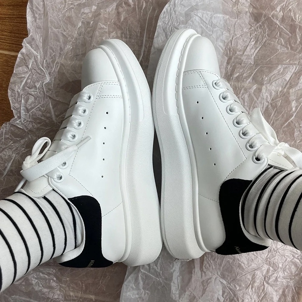 正版 Alexander McQUEEN mcq 小白鞋 增高鞋 黑絨尾 厚底鞋 休閒  麥昆 板鞋  百搭553770-規格圖11