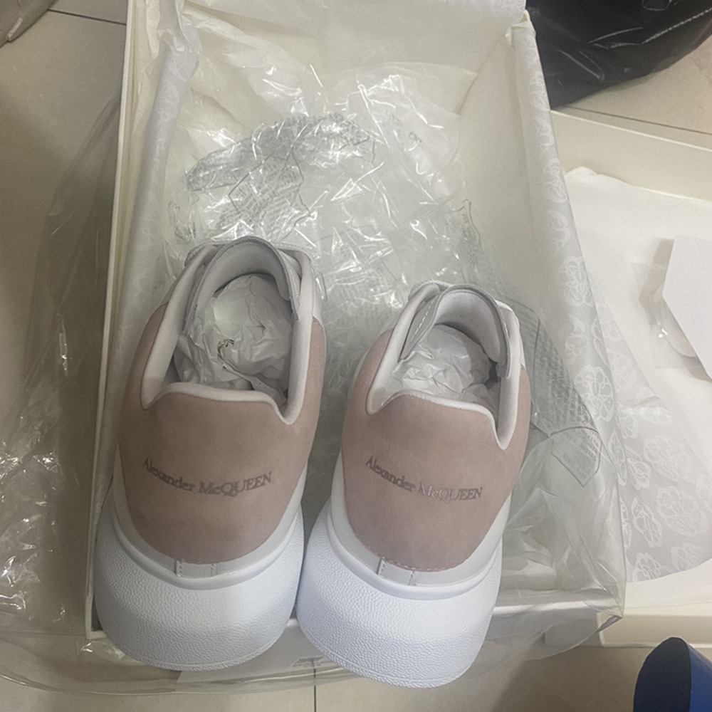 正版 Alexander McQUEEN mcq 小白鞋 增高鞋 粉絨尾 厚底鞋 休閒  麥昆 板鞋  百搭553770-細節圖3