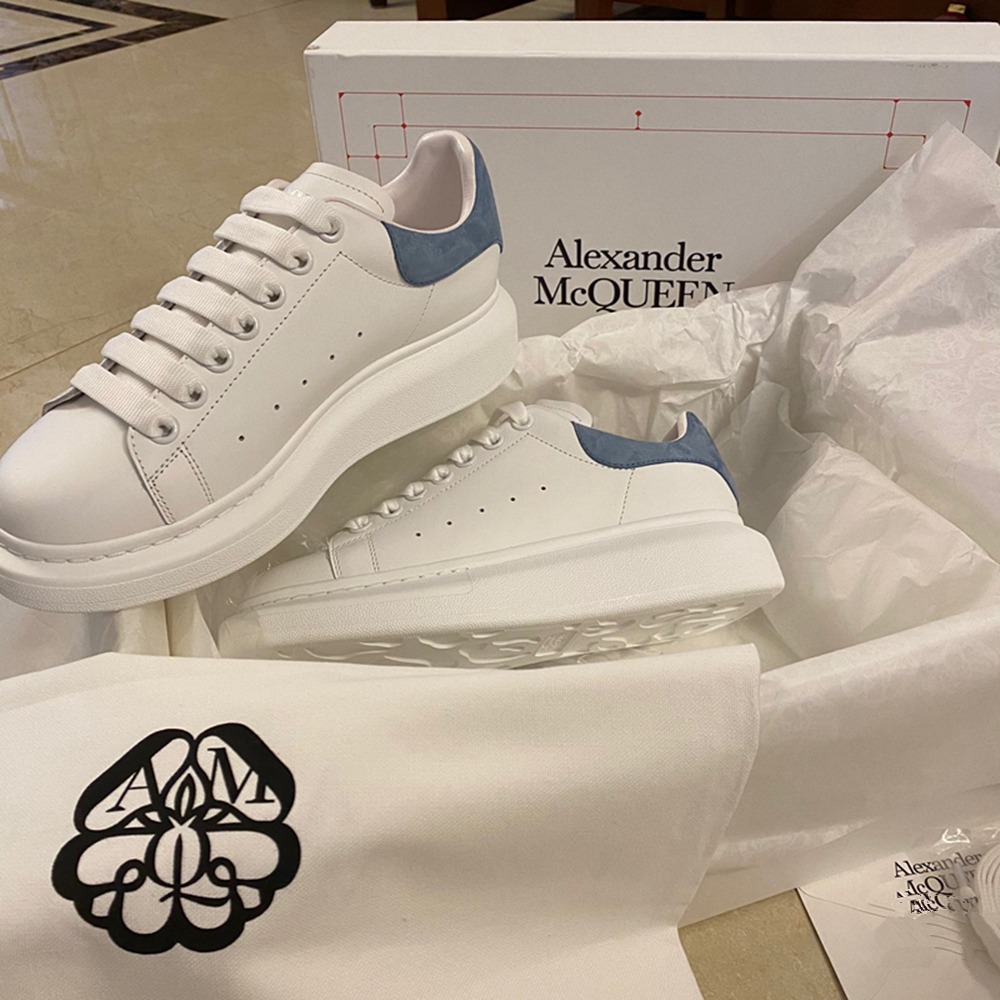 正版 Alexander McQUEEN mcq 小白鞋 增高鞋  霧霾藍絨尾 厚底鞋 休閒 麥昆 板鞋 百搭  麥坤-細節圖4