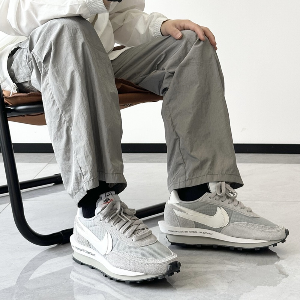Fragment Design X sacai  X  Nike  LDWaffle 解構鞋 男女同款 灰白 華夫增高鞋-細節圖3