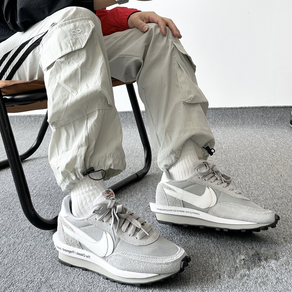 Fragment Design X sacai  X  Nike  LDWaffle 解構鞋 男女同款 灰白 華夫增高鞋-細節圖5