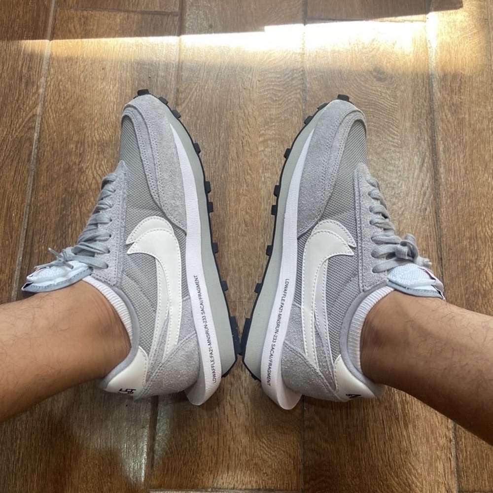 Fragment Design X sacai  X  Nike  LDWaffle 解構鞋 男女同款 灰白 華夫增高鞋-細節圖7