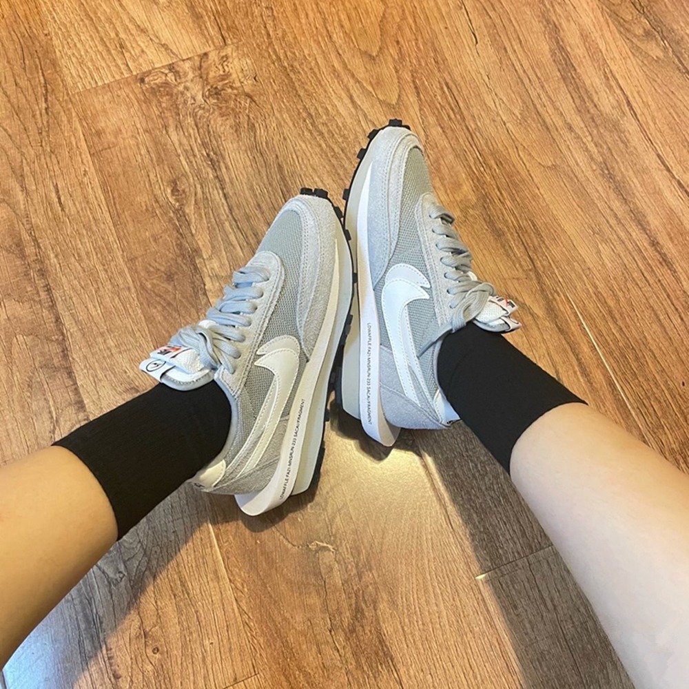 Fragment Design X sacai  X  Nike  LDWaffle 解構鞋 男女同款 灰白 華夫增高鞋-細節圖8