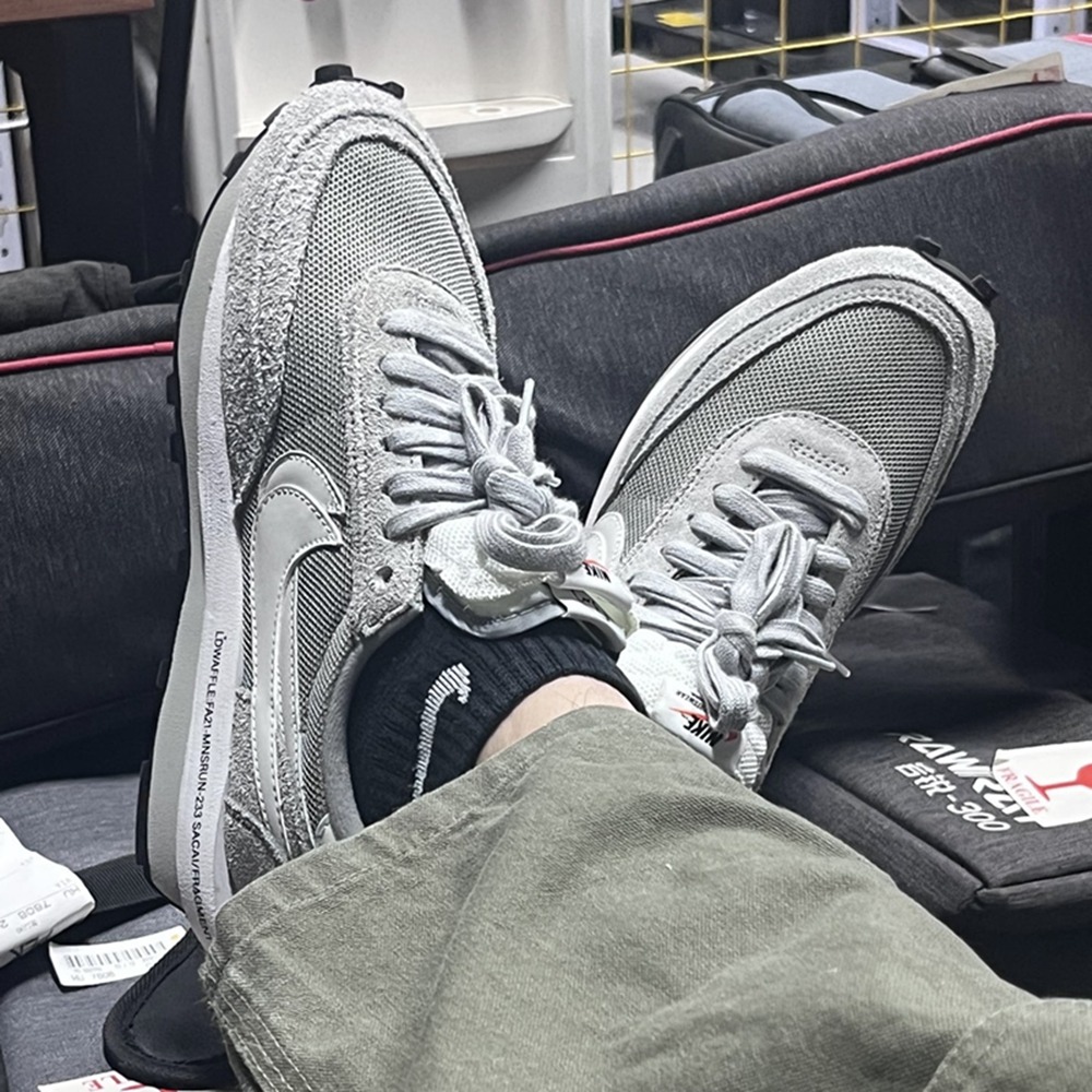 Fragment Design X sacai  X  Nike  LDWaffle 解構鞋 男女同款 灰白 華夫增高鞋-細節圖11