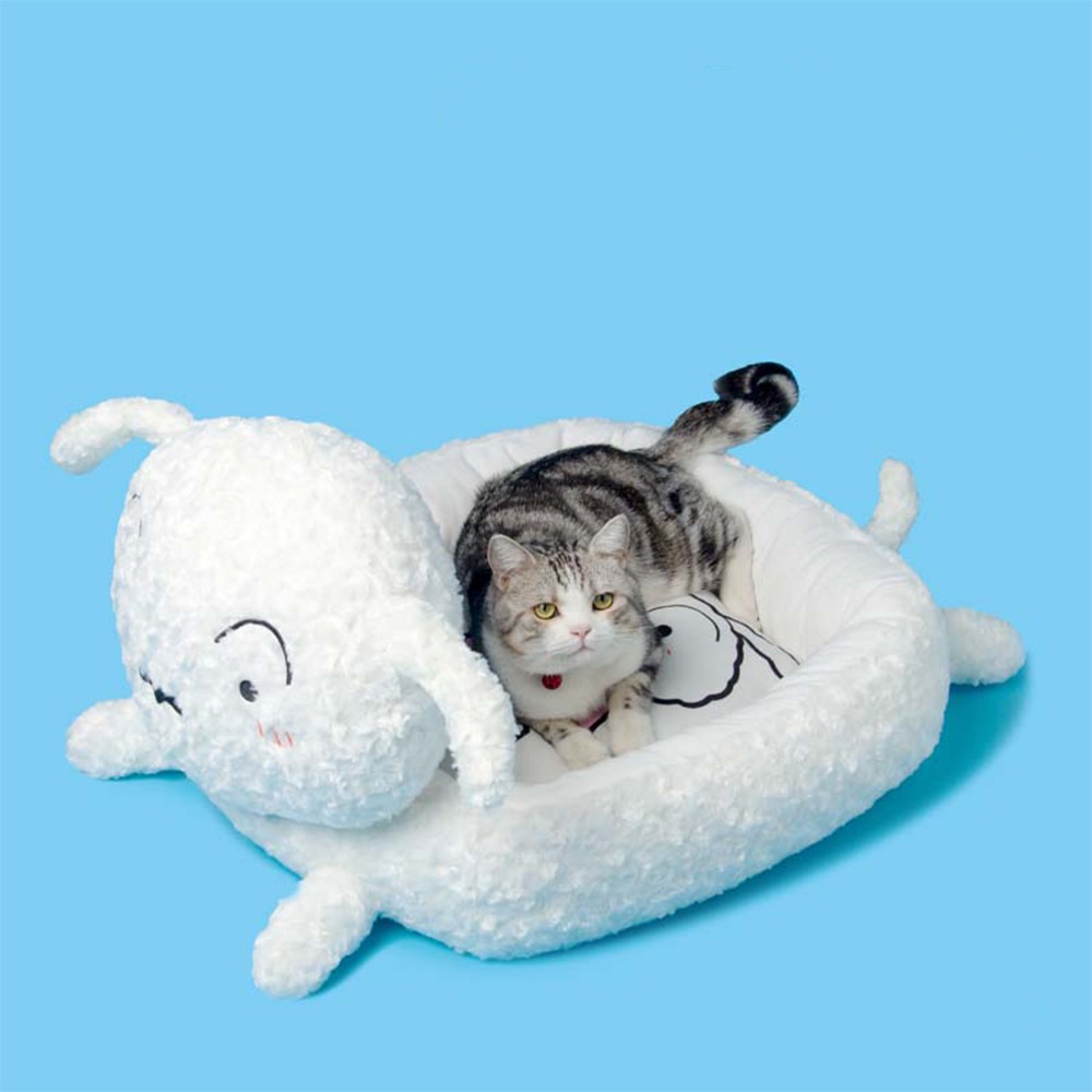 【Kashima X 蠟筆小新】小白造型寵物窩 台灣唯一總代理 獨家正版授權製作 現貨 可拆洗 附軟墊 保暖 貓窩狗窩-細節圖3