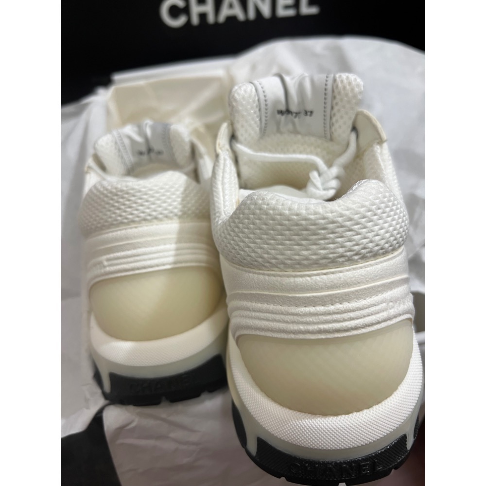 正品全新Chanel香奈兒 台灣專櫃購買 金銀角大王同款全白麂皮款鞋 37號-細節圖2