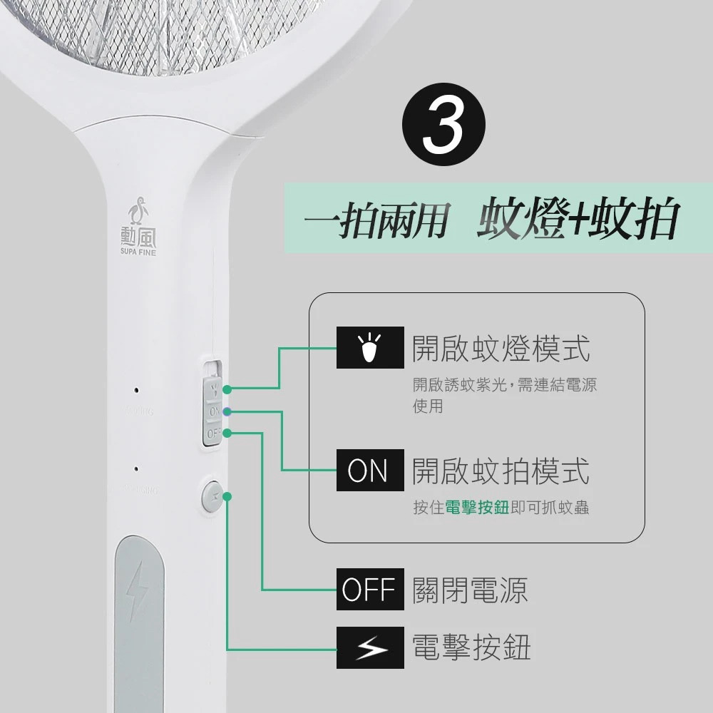 勳風 二合一充電式三層網面電蚊捕蚊拍 HFD-T7026-細節圖4