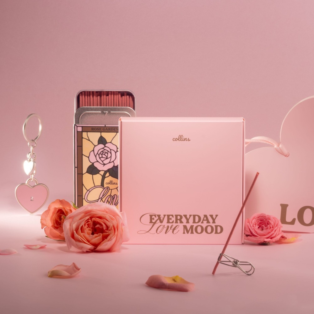 【Collins】鐵盒線香玫瑰莊園LOVE限定禮盒 (玫瑰莊園線香70支+心型鑰匙圈香盤)-細節圖2