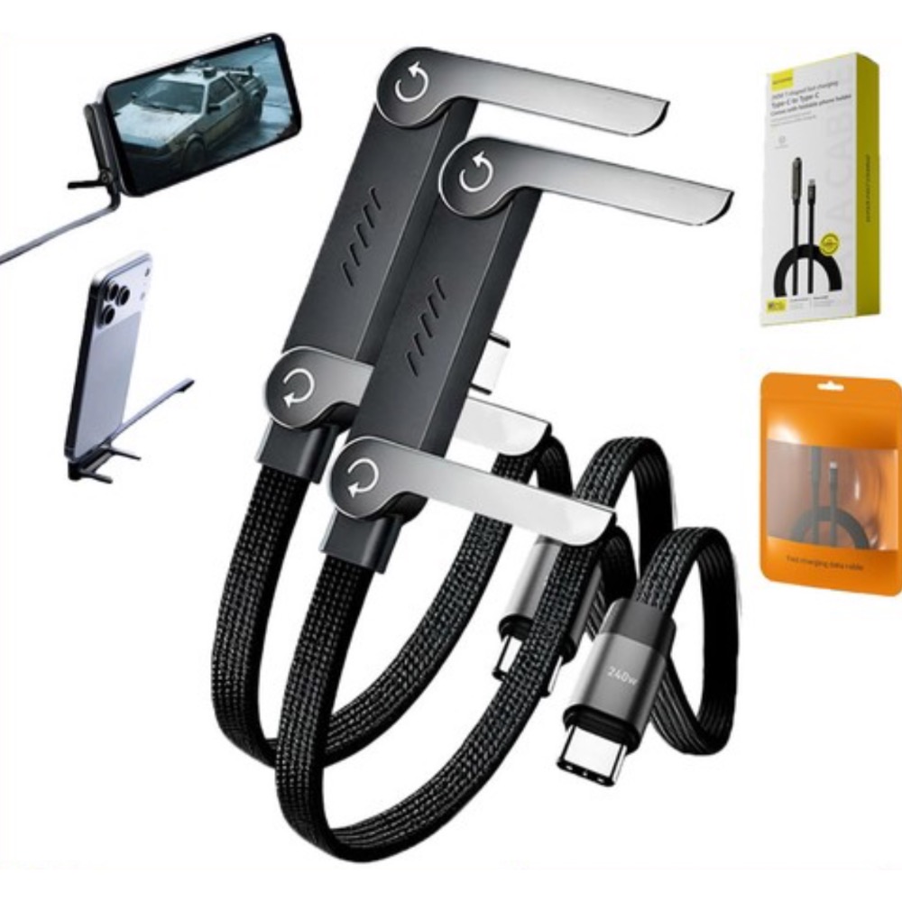 <遊戲必備>240W快充數據線 帶折疊手機支架 二合一充電線（預購）-細節圖2