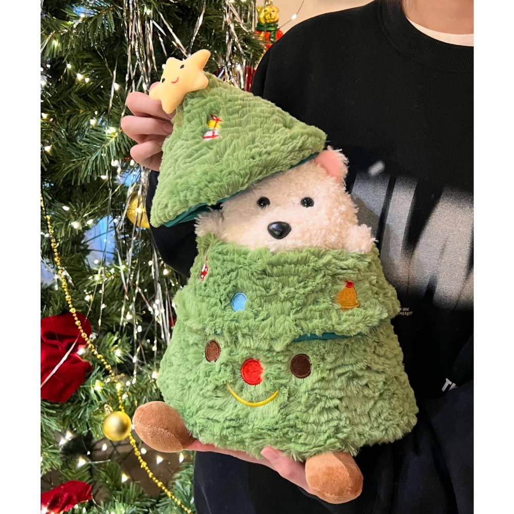 <聖誕驚喜>聖誕樹小狗玩偶 可愛絨毛抱枕 聖誕節禮物-現貨-細節圖2