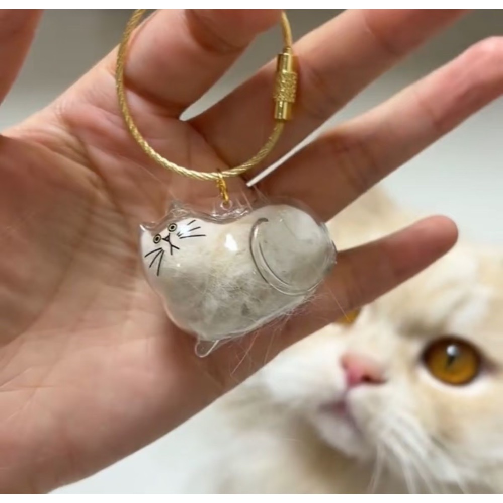 <貓毛收集盒>透明貓咪造型吊飾 寵物毛紀念收納盒-現貨-細節圖2
