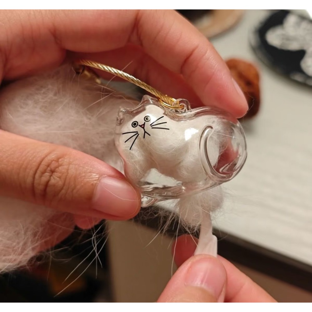 <貓毛收集盒>透明貓咪造型吊飾 寵物毛紀念收納盒-現貨-細節圖3