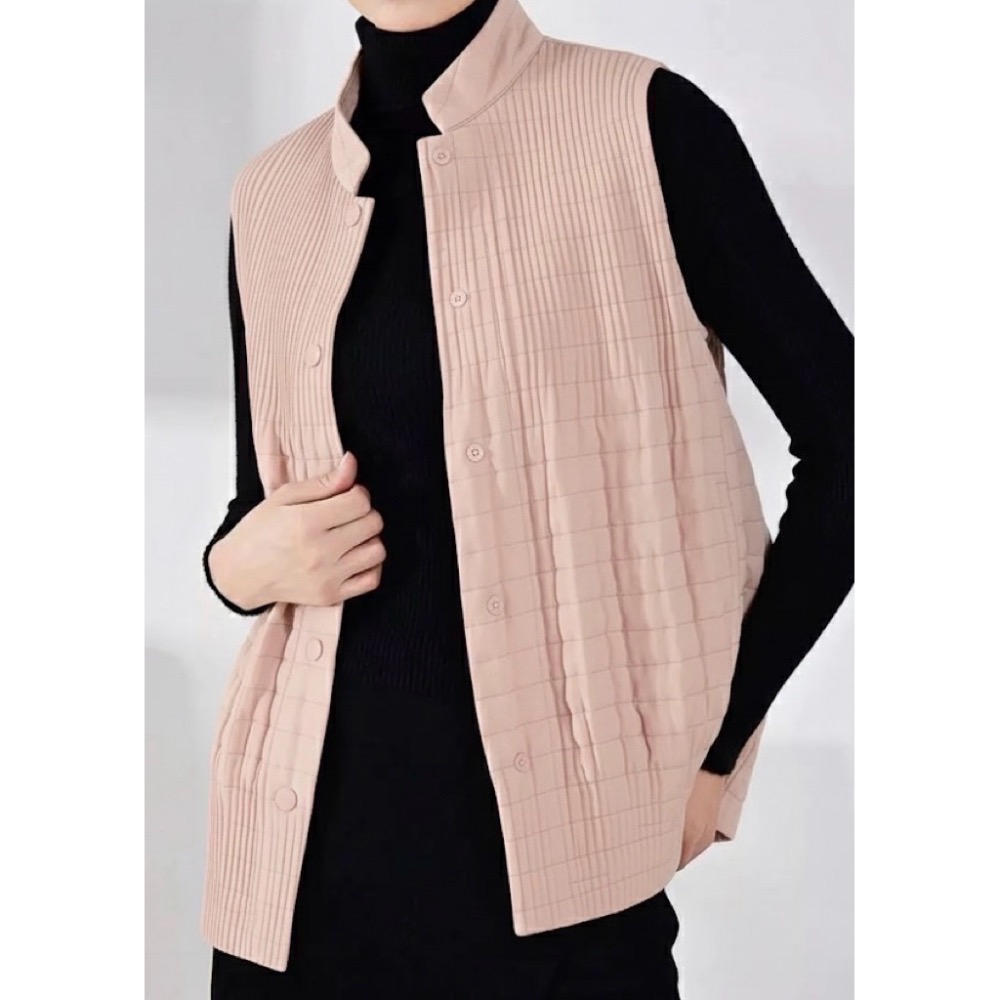 ［我愛皺摺名店］秋冬著 粗牙籤直條紋 澎簾皺摺 淺粉色 薄棉背心-細節圖4