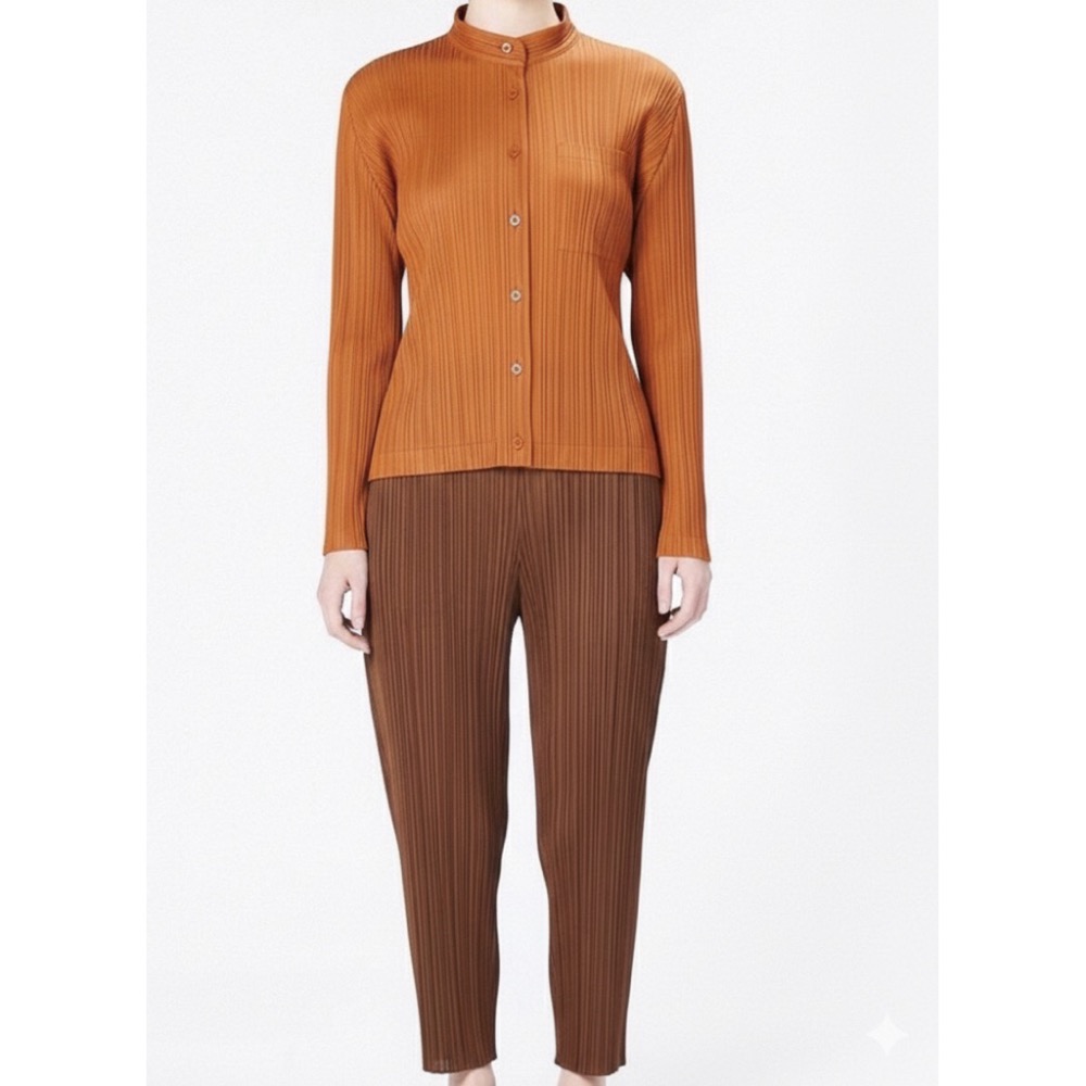 ［我愛皺摺名店］春秋著 KK直條紋皺摺 金棕色 半高領襯衫-細節圖5