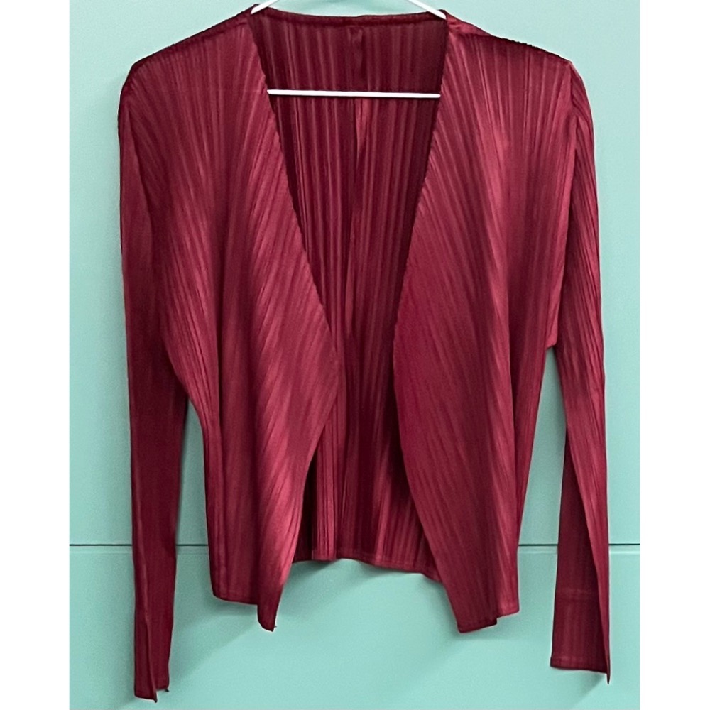 ［我愛皺摺名店］春秋著 KK直條紋皺摺 墨綠色 深紅色 淺灰色 開衫無釦外套-細節圖2