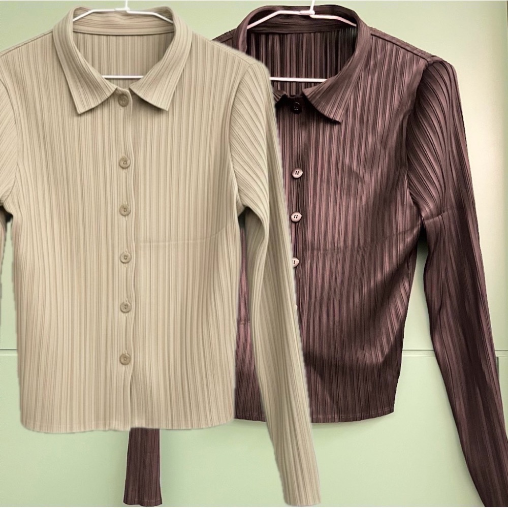 ［我愛皺摺名店］春秋著 KK直條紋皺摺 黑色 淺燕麥色 襯衫-細節圖2