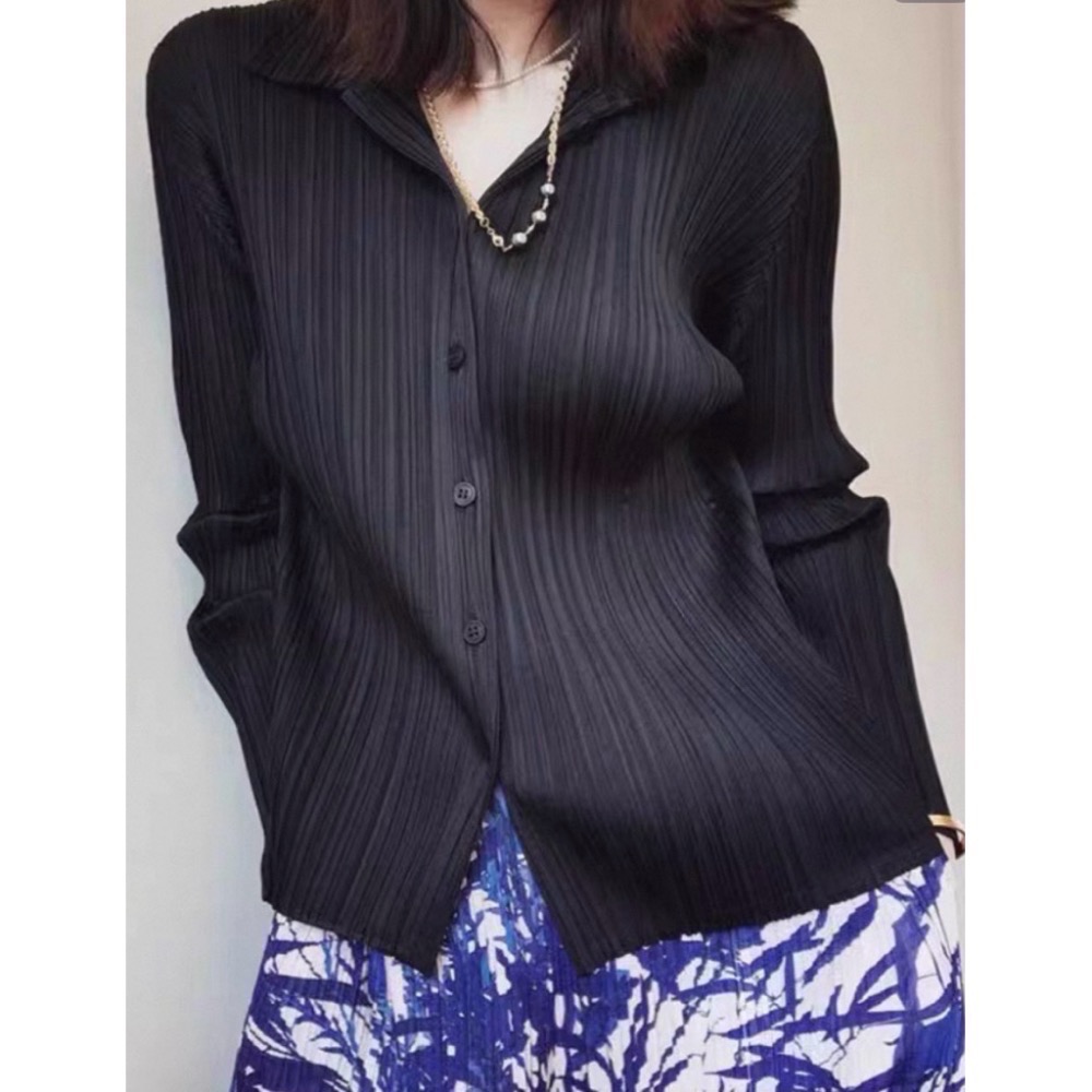 ［我愛皺摺名店］春秋著 KK直條紋皺摺 黑色 淺燕麥色 襯衫-細節圖4